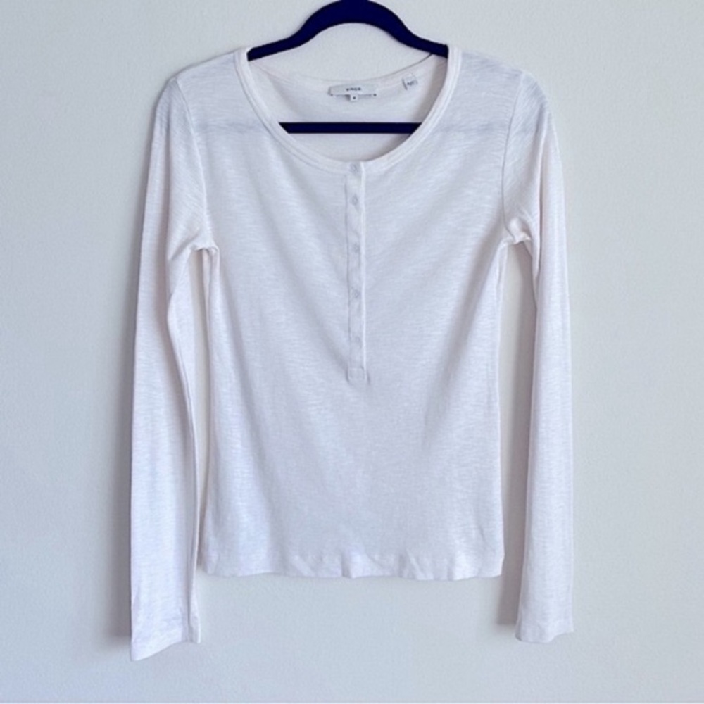 VINCE SLUB COTTON HENLEY LAYERING TEE SHIRT NEUTRAL COTTAGECORE CAPSULE MODEST M - Picture 1 of 4